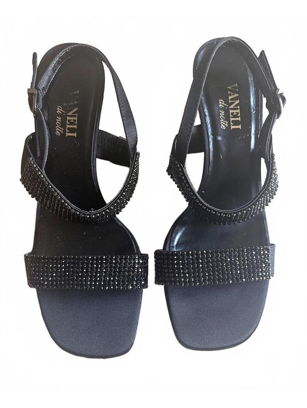 Vintage Vaneli Black Rhinestone Kitten Heels Size 8.5M